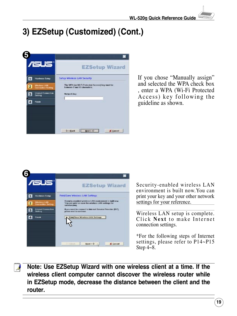 3) ezsetup (customized) (cont.) | Asus WL-520G User Manual | Page 19 / 44