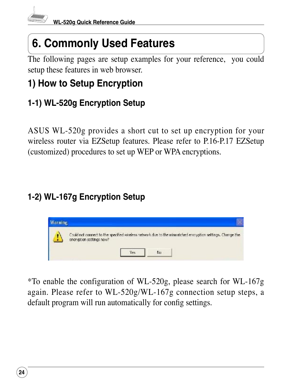 Commonly used features | Asus WL-520G User Manual | Page 24 / 44