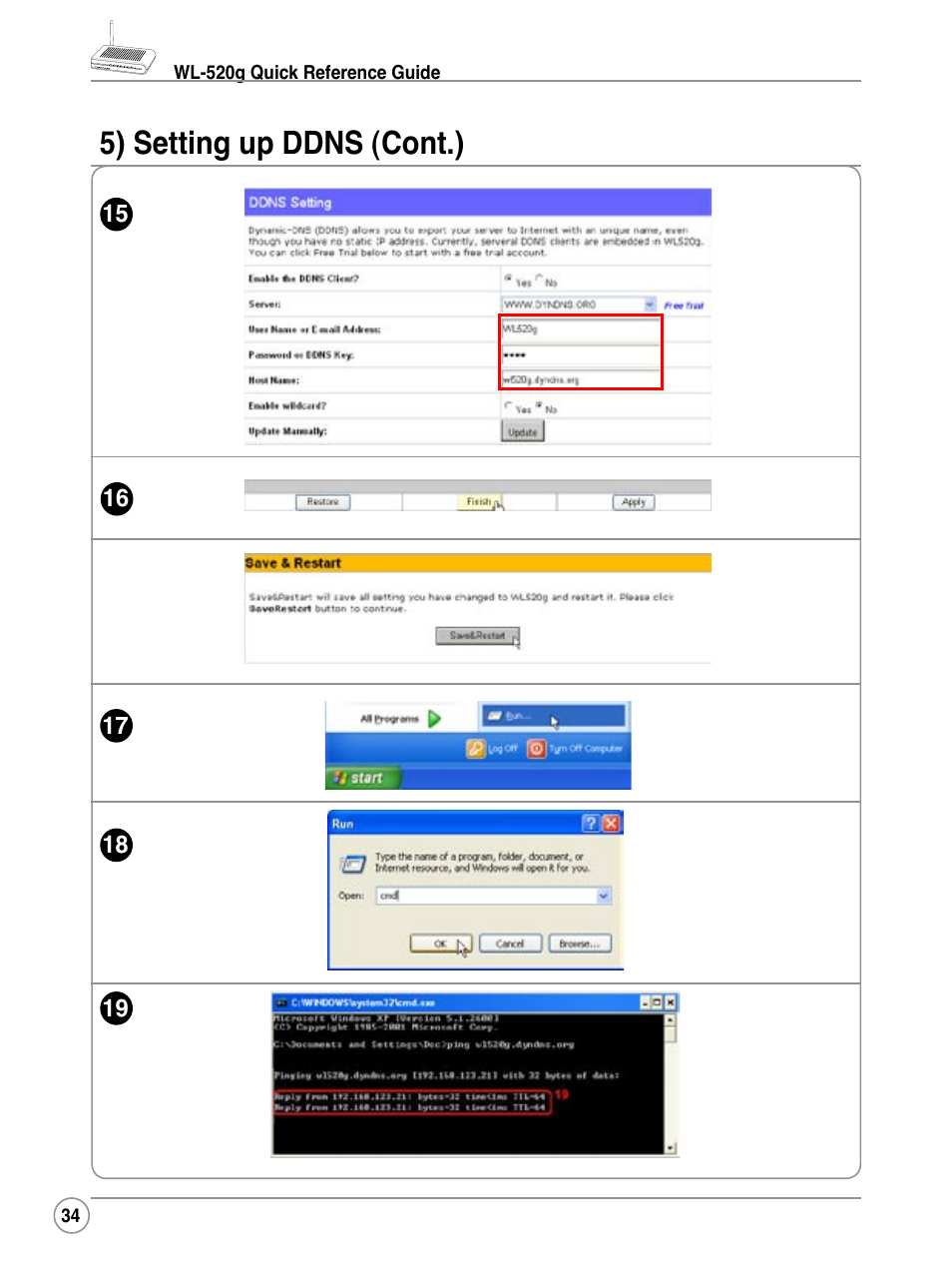 5) setting up ddns (cont.) | Asus WL-520G User Manual | Page 34 / 44