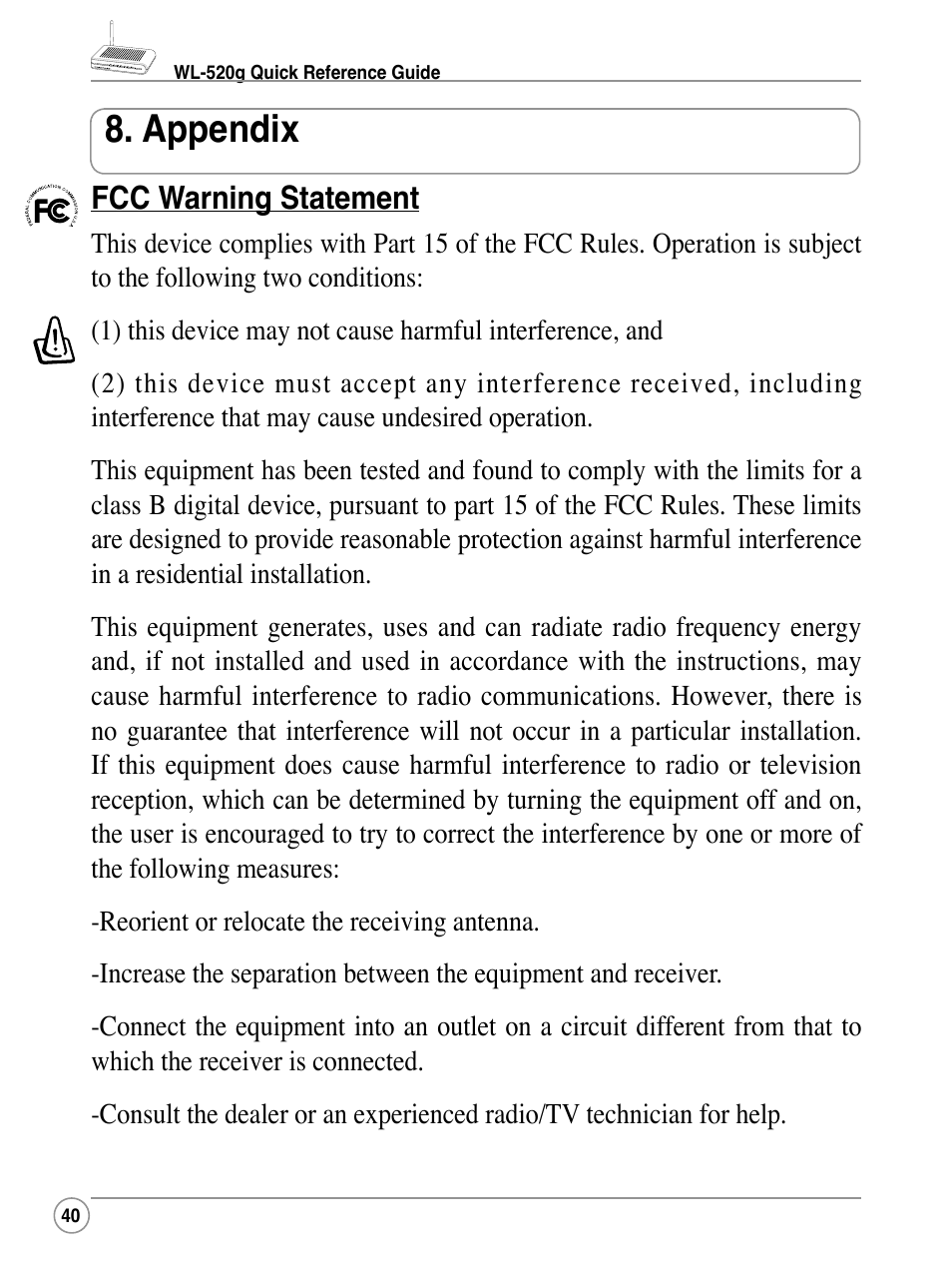 Appendix | Asus WL-520G User Manual | Page 40 / 44