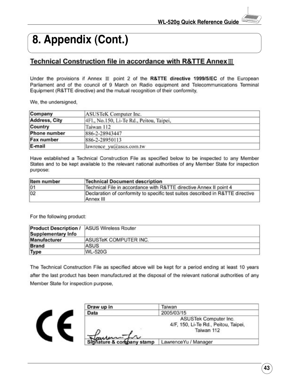 Appendix (cont.) | Asus WL-520G User Manual | Page 43 / 44