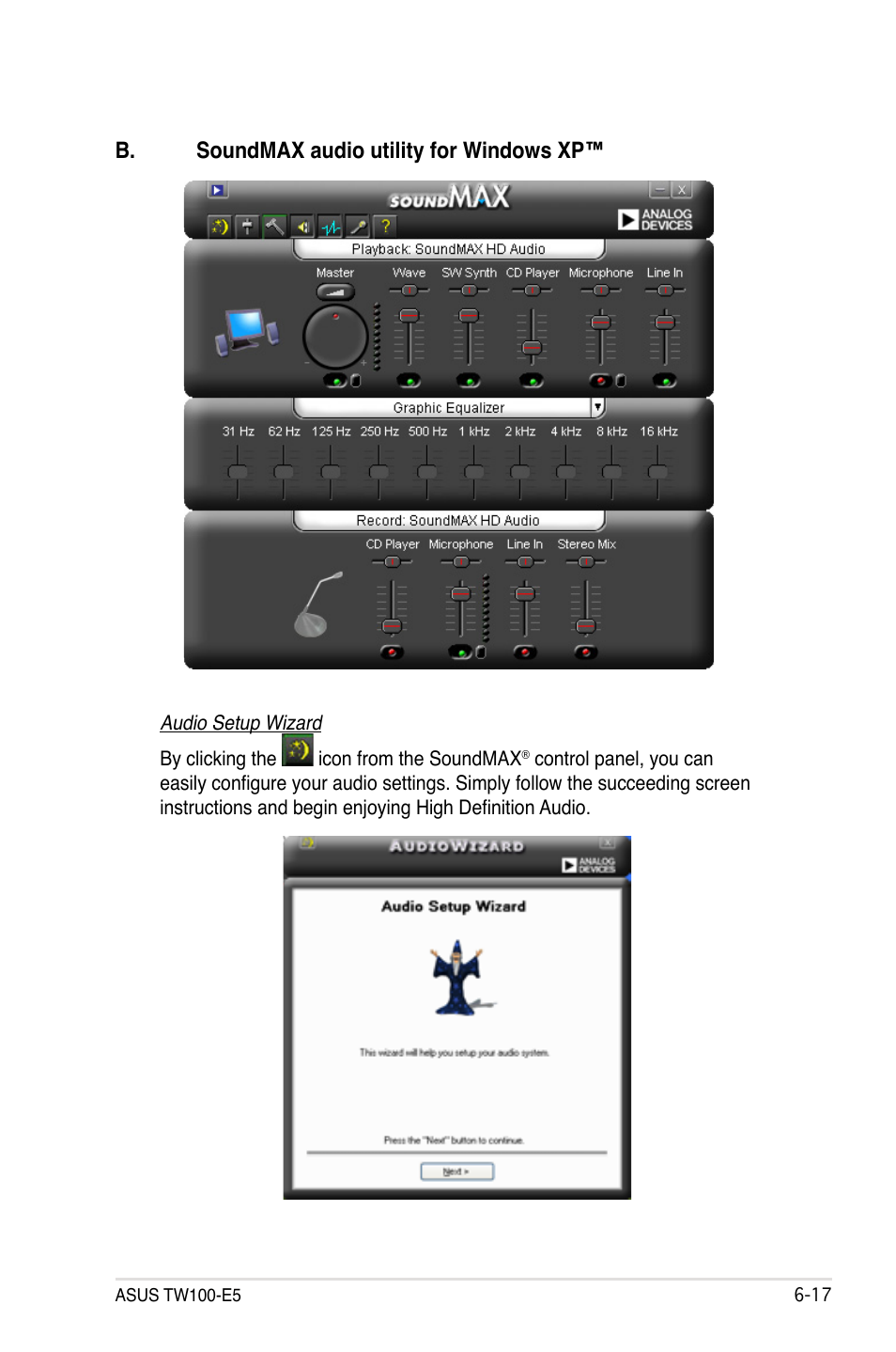 B. soundmax audio utility for windows xp | Asus TW100-E5 iQuadro User Manual | Page 115 / 136