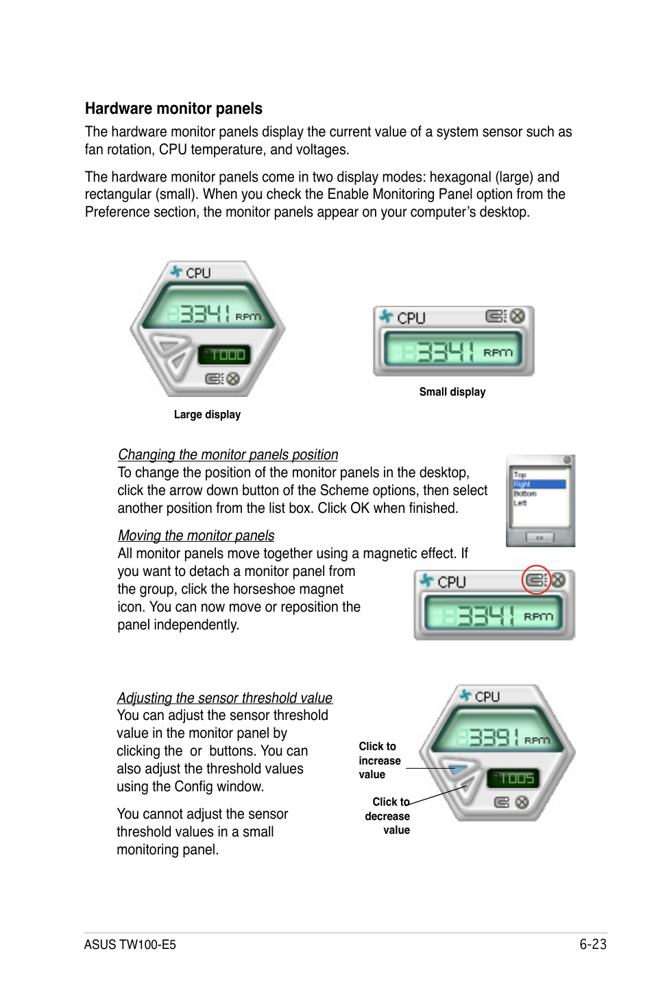 Hardware monitor panels | Asus TW100-E5 iQuadro User Manual | Page 121 / 136