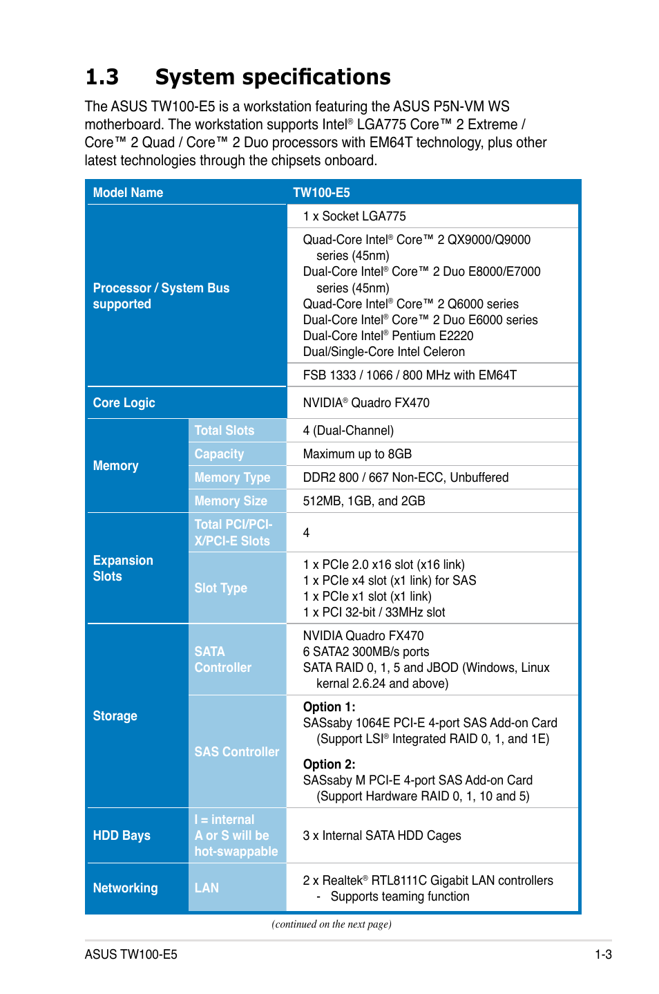 3 system specifications, System specifications -3 | Asus TW100-E5 iQuadro User Manual | Page 13 / 136