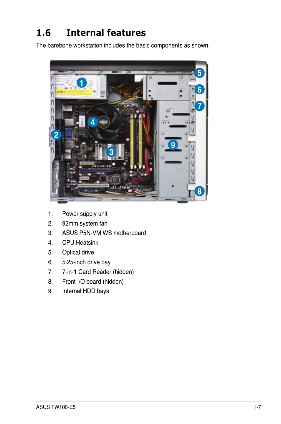 6 internal features, Internal features -7 | Asus TW100-E5 iQuadro User Manual | Page 17 / 136