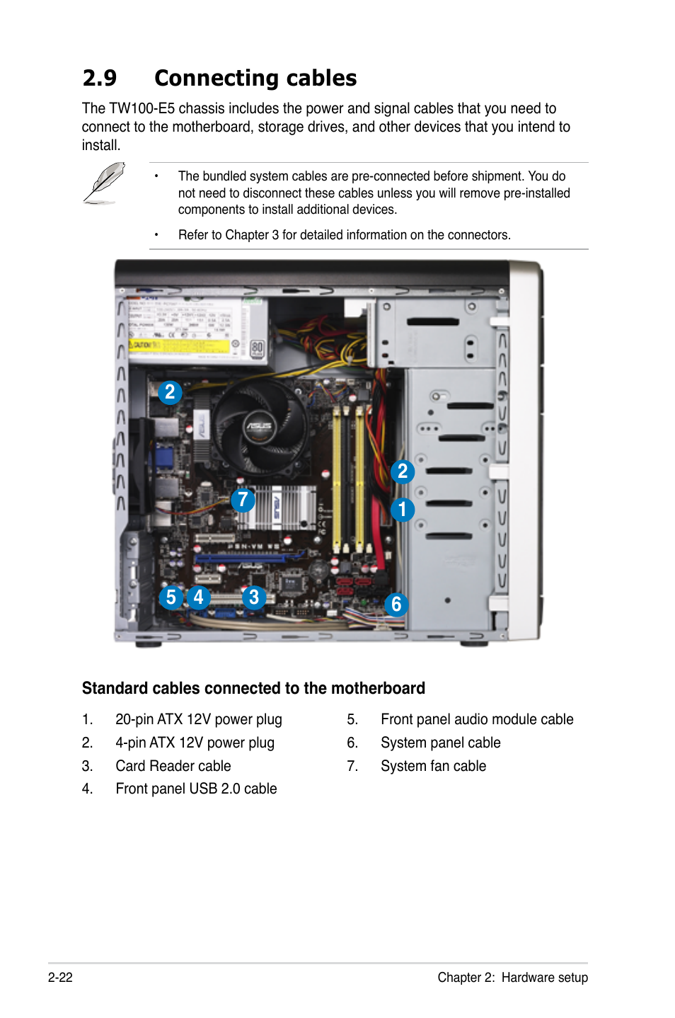 9 connecting cables, Connecting cables -22 | Asus TW100-E5 iQuadro User Manual | Page 40 / 136