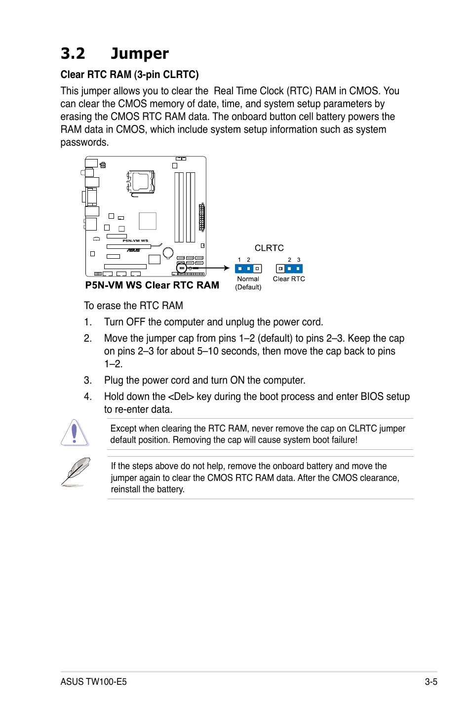 2 jumper, Jumper -5 | Asus TW100-E5 iQuadro User Manual | Page 45 / 136