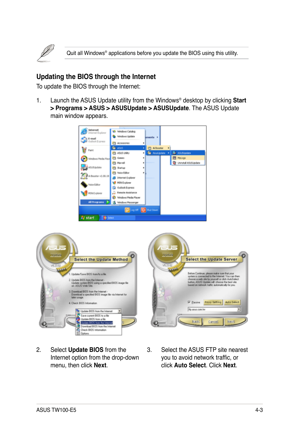 Updating the bios through the internet | Asus TW100-E5 iQuadro User Manual | Page 57 / 136