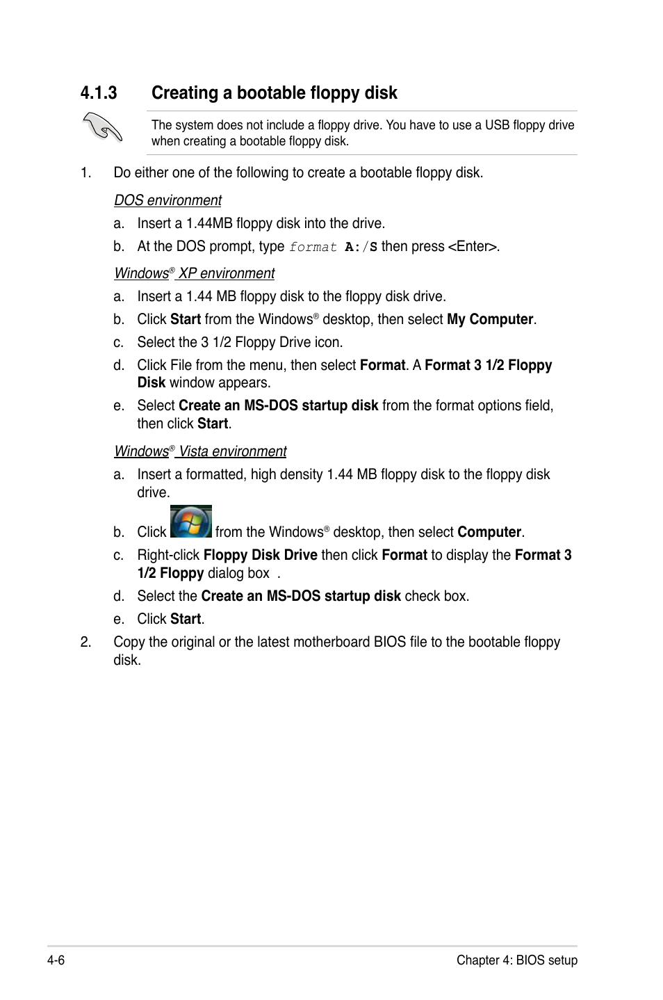 3 creating a bootable floppy disk, Creating a bootable floppy disk -6 | Asus TW100-E5 iQuadro User Manual | Page 60 / 136