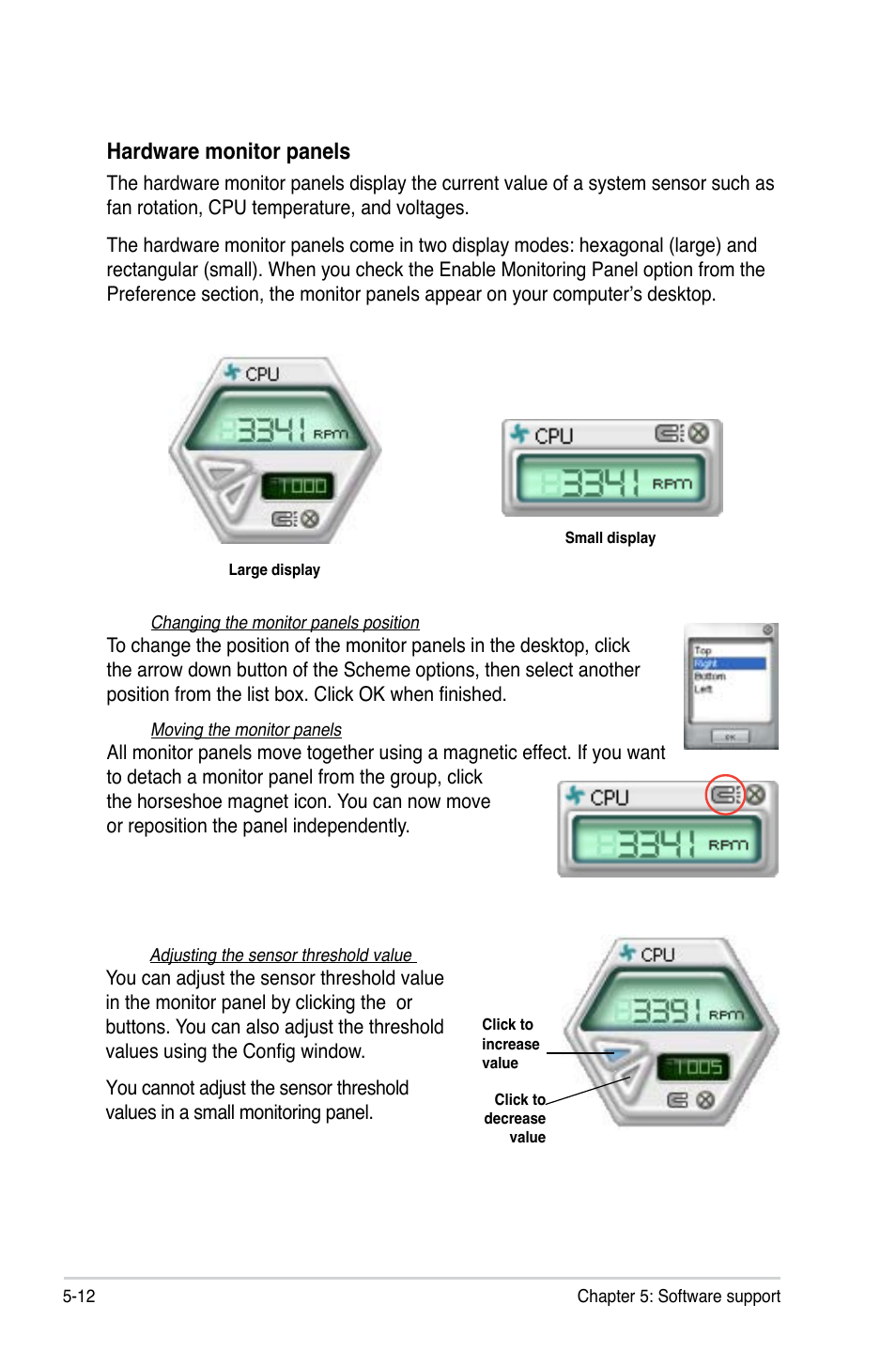 Hardware monitor panels | Asus P5B User Manual | Page 112 / 140