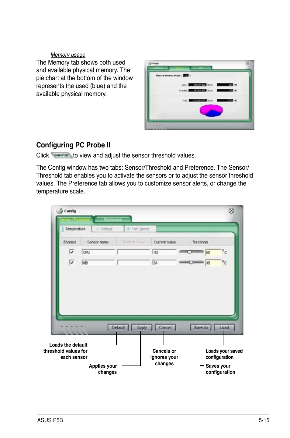 Configuring pc probe ii | Asus P5B User Manual | Page 115 / 140