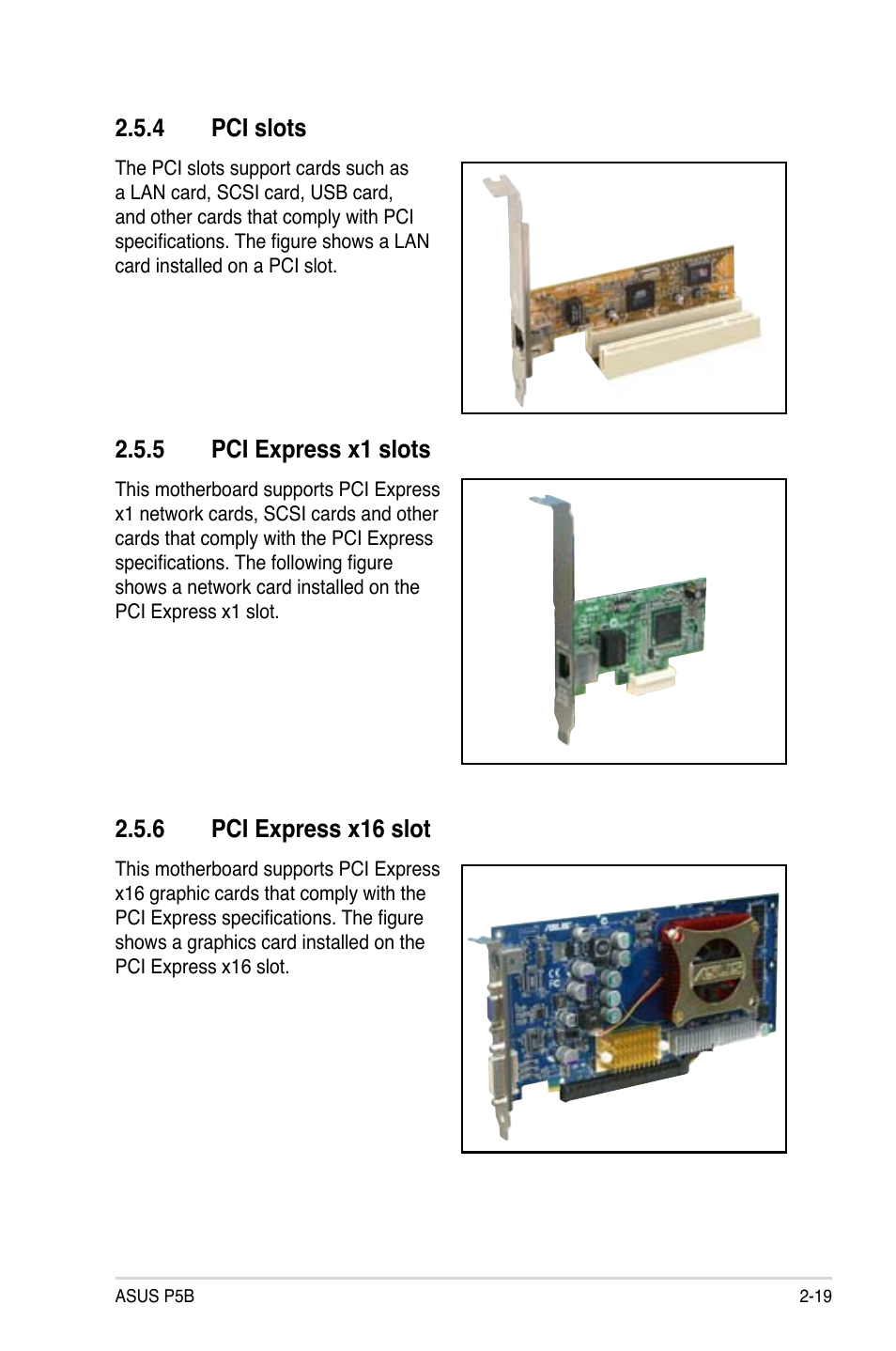 4 pci slots, 5 pci express x1 slots, 6 pci express x16 slot | Asus P5B User Manual | Page 43 / 140