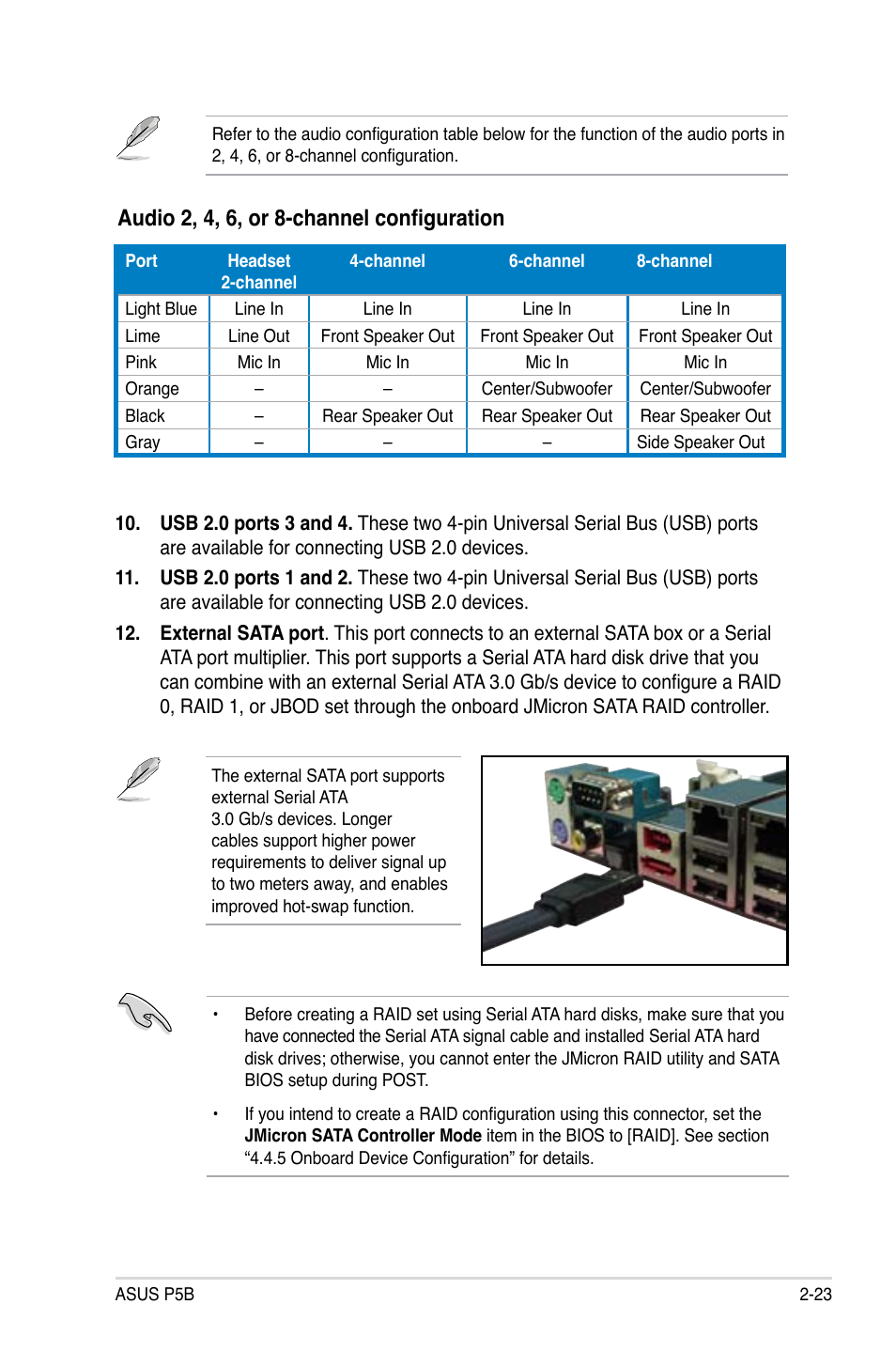 Audio 2, 4, 6, or 8-channel configuration | Asus P5B User Manual | Page 47 / 140