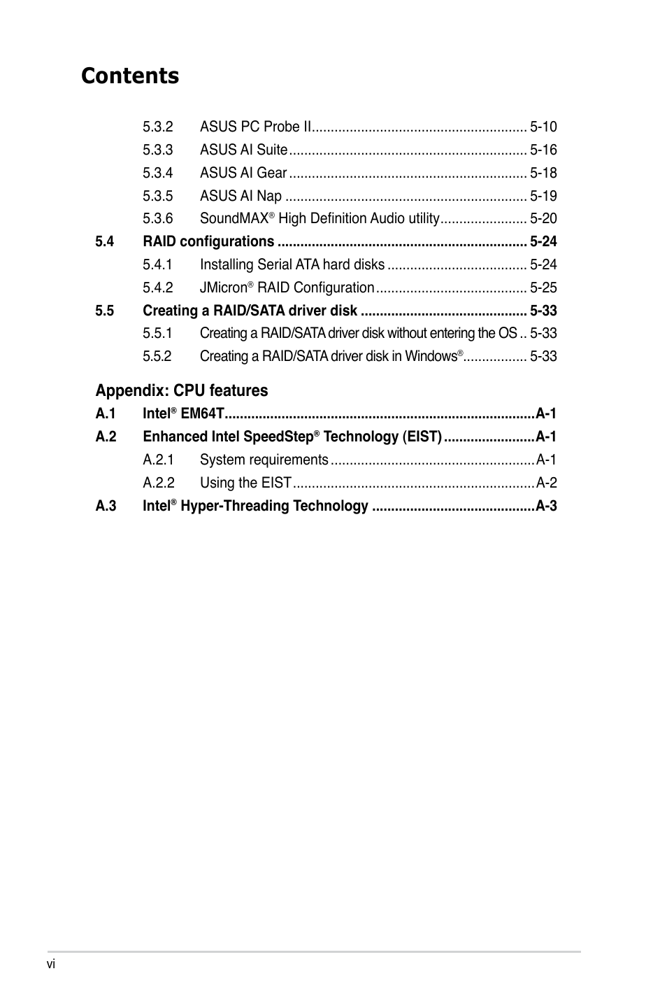 Asus P5B User Manual | Page 6 / 140