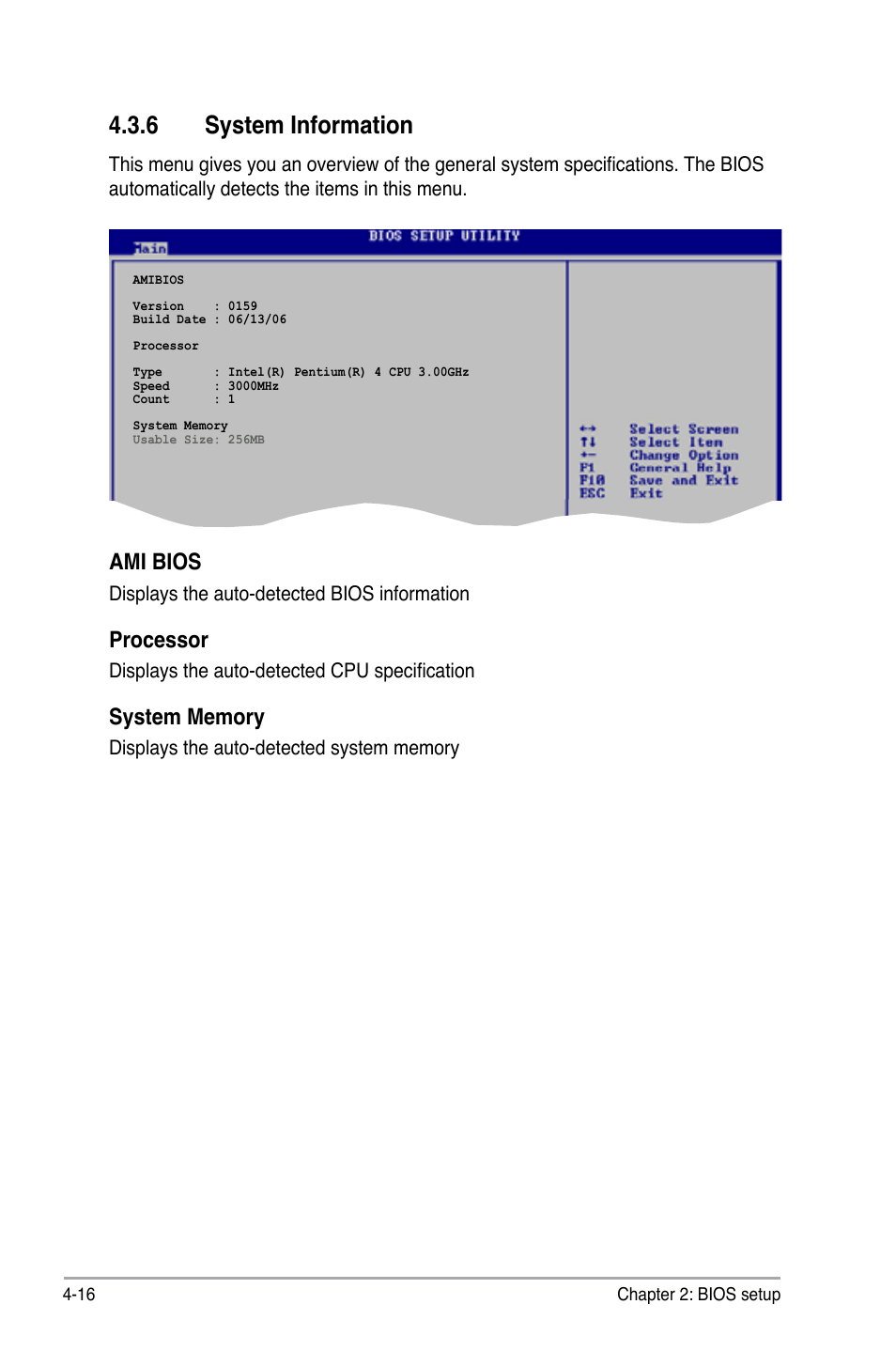 6 system information, Ami bios, Processor | Asus P5B User Manual | Page 80 / 140