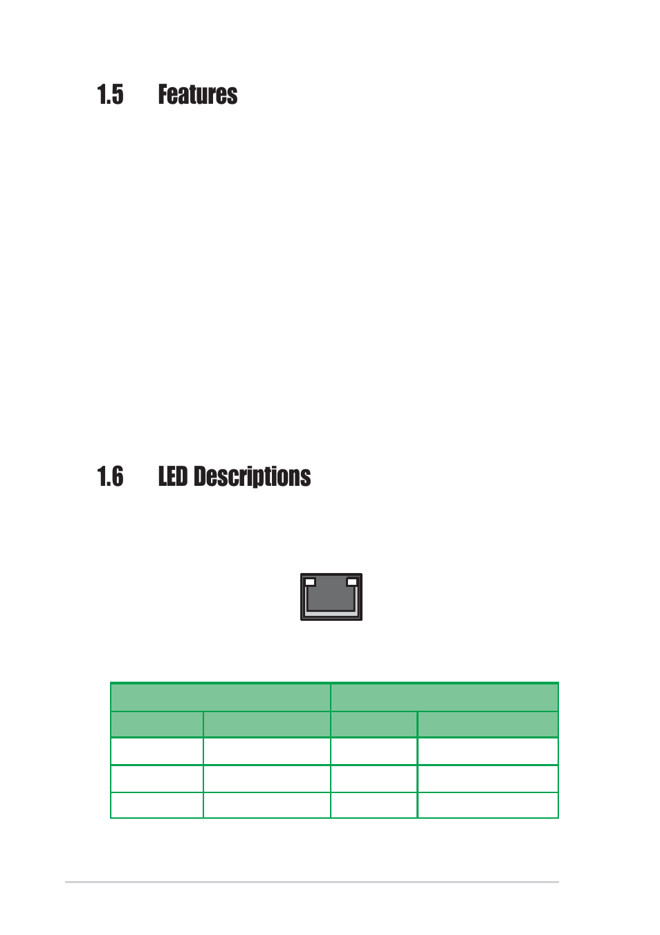 5 features 1.6 led descriptions | Asus PXI-G45 User Manual | Page 10 / 32