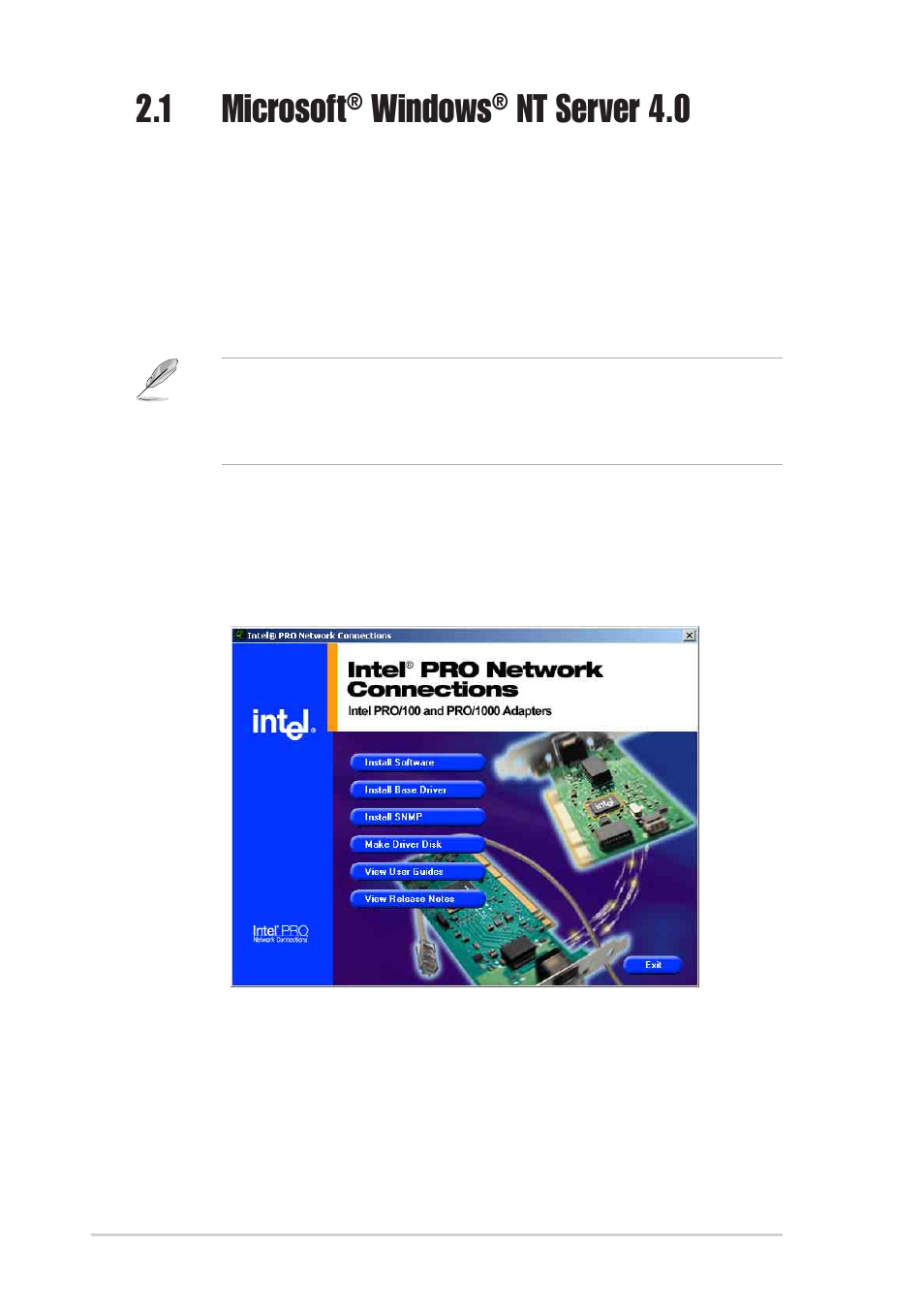 1 microsoft, Windows, Nt server 4.0 | 1 intel, Lan driver installation | Asus PXI-G45 User Manual | Page 14 / 32