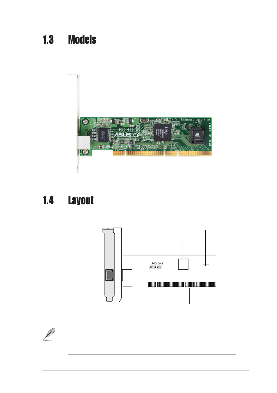 3 models, 4 layout, 3 asus pxi-g45 user guide | Asus PXI-G45 User Manual | Page 9 / 32