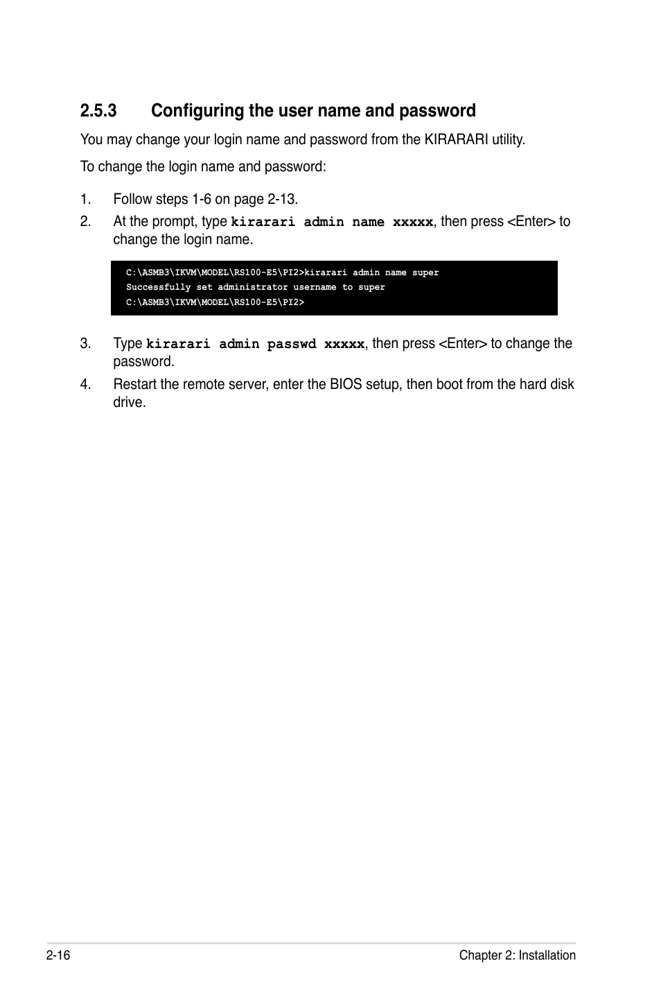 3 configuring the user name and password, Configuring the user name and password -16 | Asus ASMB3-iKVM User Manual | Page 32 / 62