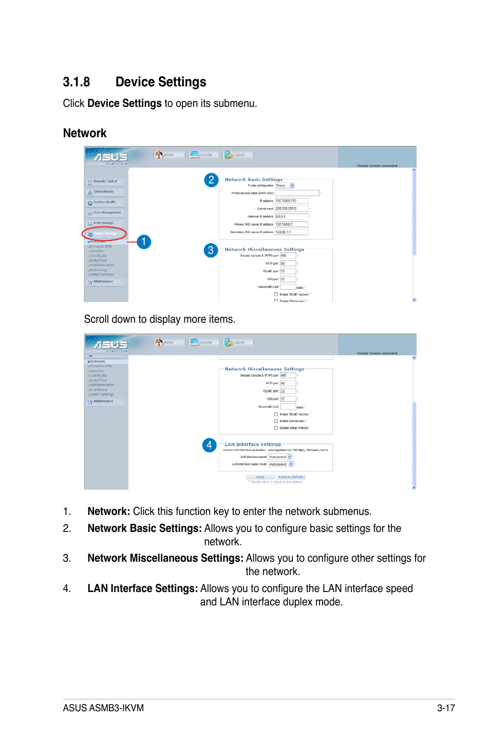 8 device settings, Device settings -17 | Asus ASMB3-iKVM User Manual | Page 49 / 62