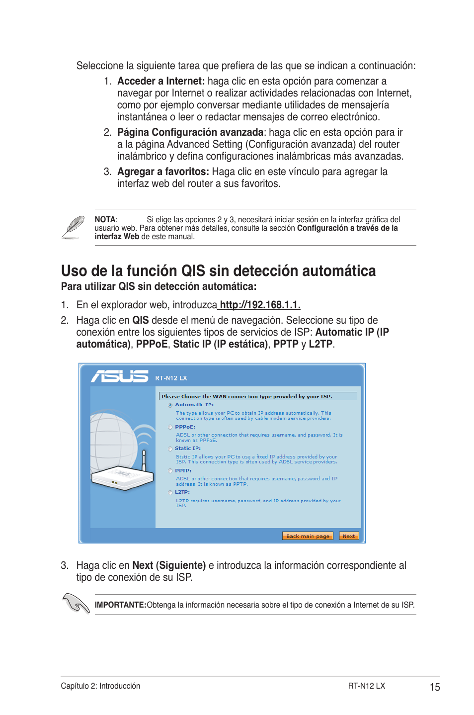 Uso de la función qis sin detección automática | Asus RT-N12LX User Manual | Page 15 / 46