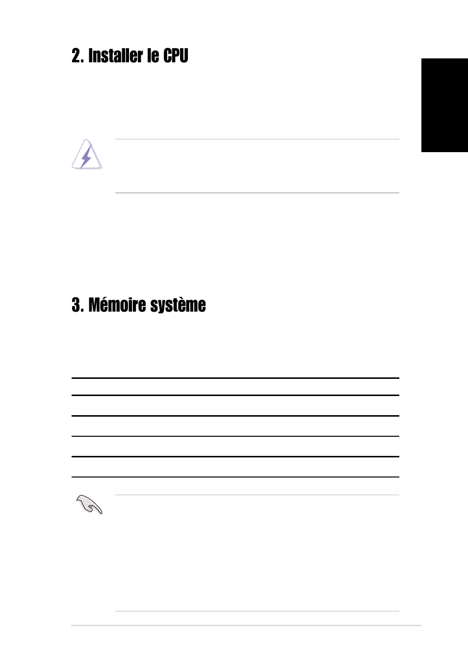 Mémoire système, Installer le cpu, Configuration de la mémoire | Asus A7N8X User Manual | Page 3 / 16