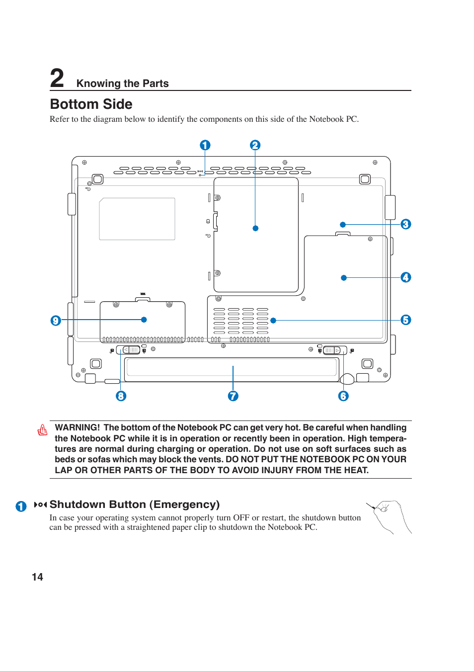 Bottom side | Asus W6F User Manual | Page 14 / 69