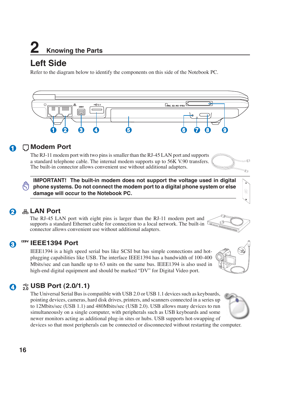 Left side | Asus W6F User Manual | Page 16 / 69