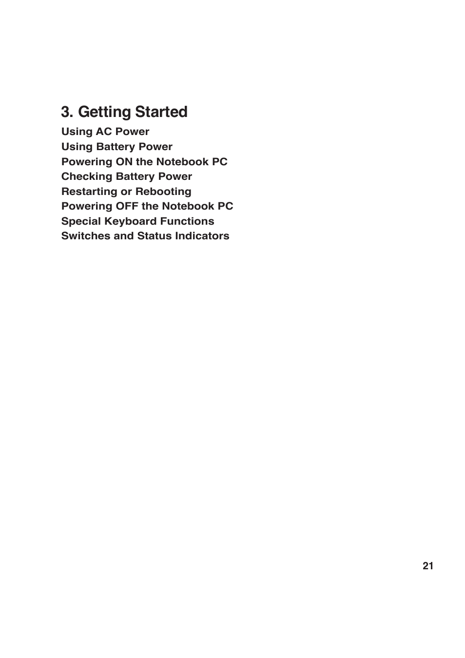 Getting started | Asus W6F User Manual | Page 21 / 69