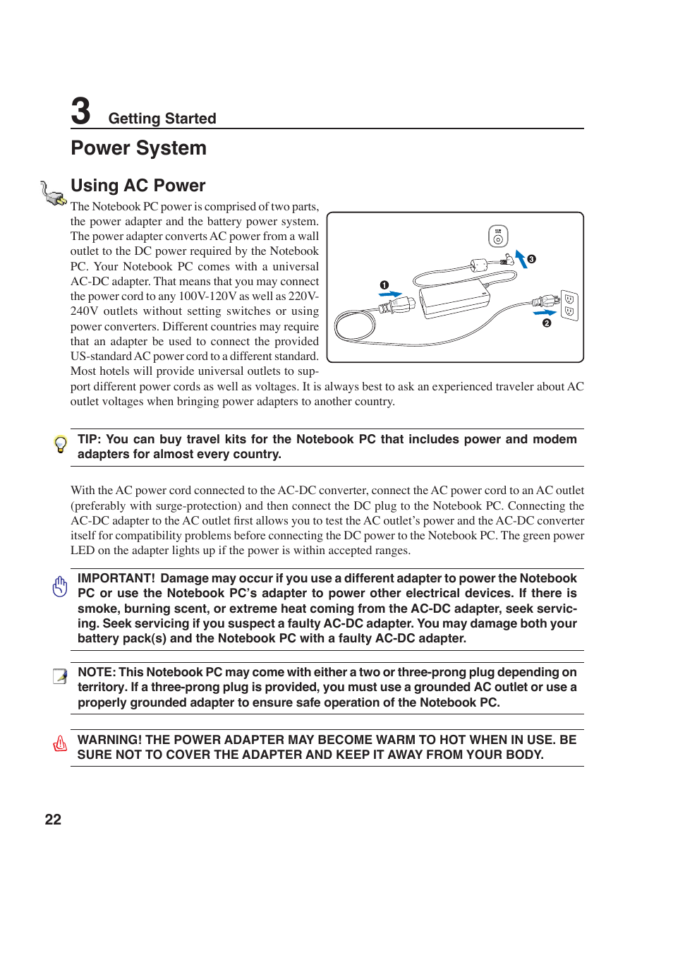 Power system | Asus W6F User Manual | Page 22 / 69