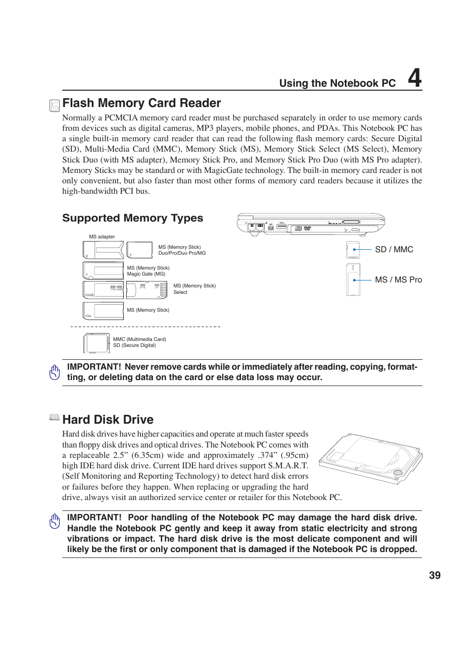Hard disk drive | Asus W6F User Manual | Page 39 / 69