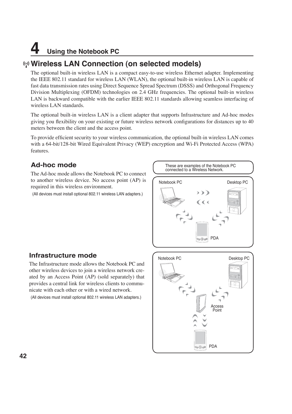 Wireless lan connection (on selected models) | Asus W6F User Manual | Page 42 / 69