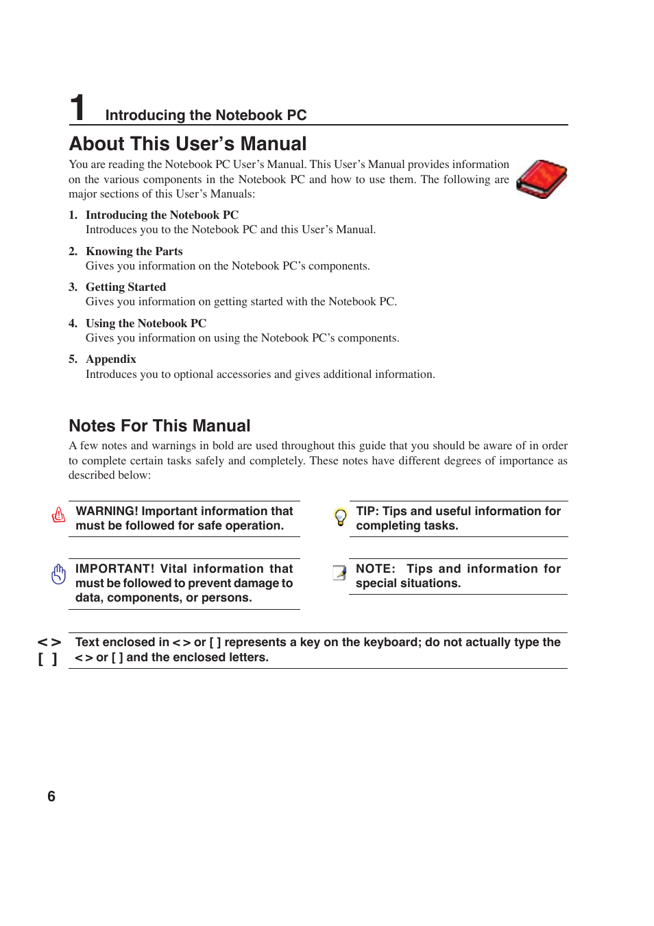 About this user’s manual | Asus W6F User Manual | Page 6 / 69