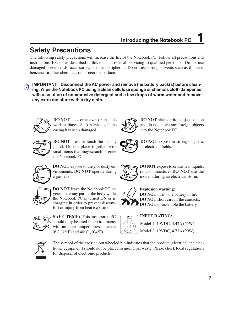 Safety precautions | Asus W6F User Manual | Page 7 / 69