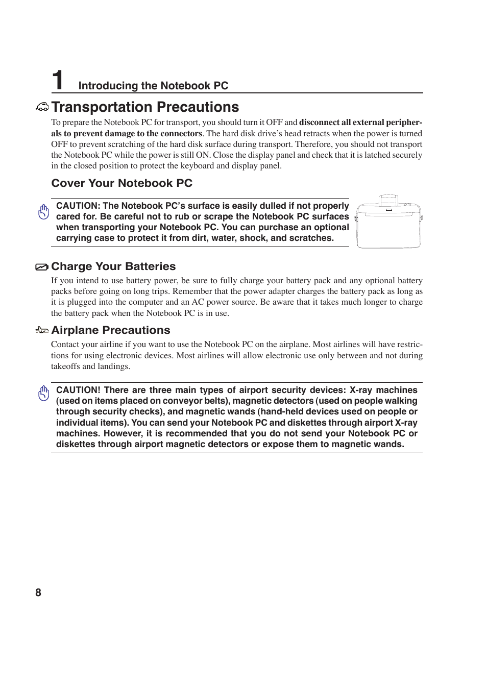 Transportation precautions | Asus W6F User Manual | Page 8 / 69