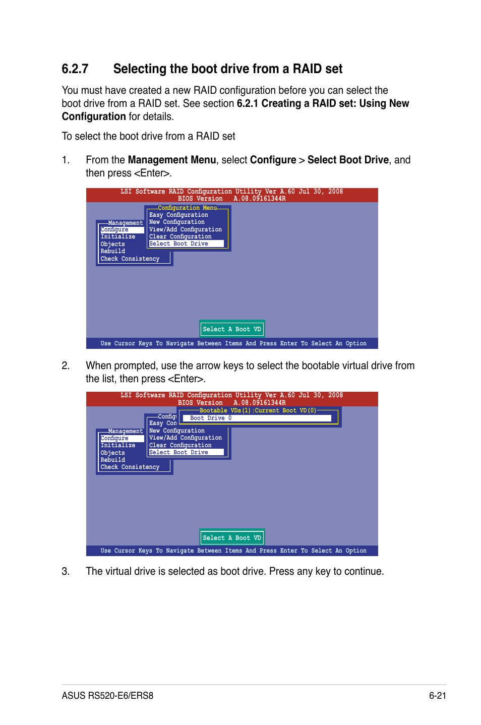 7 selecting the boot drive from a raid set, Selecting the boot drive from a raid set -21 | Asus RS520-E6/ERS8 User Manual | Page 115 / 146