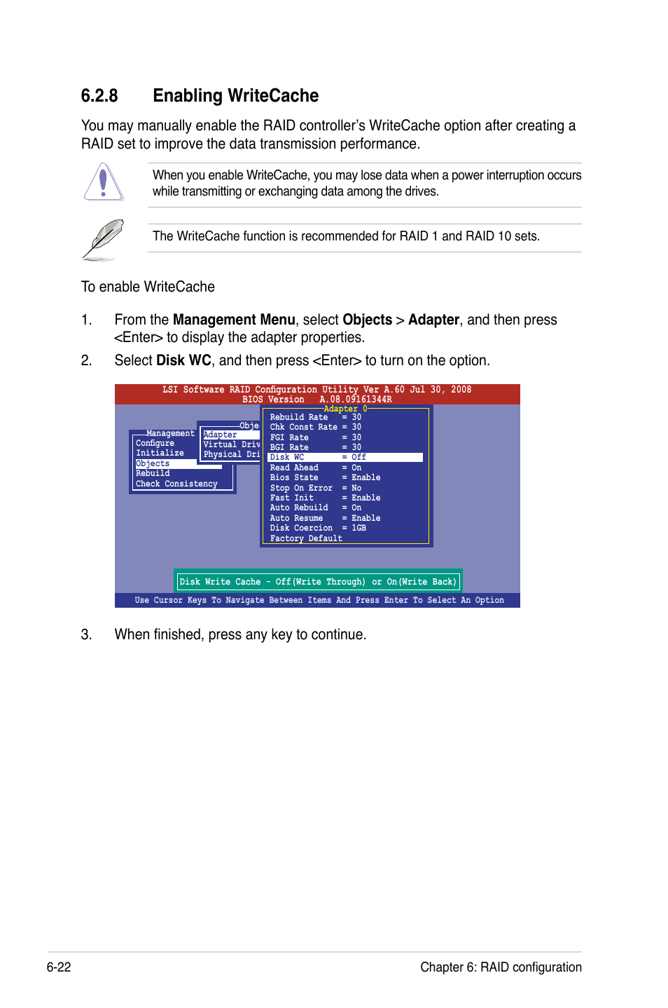 8 enabling writecache, Enabling writecache -22 | Asus RS520-E6/ERS8 User Manual | Page 116 / 146