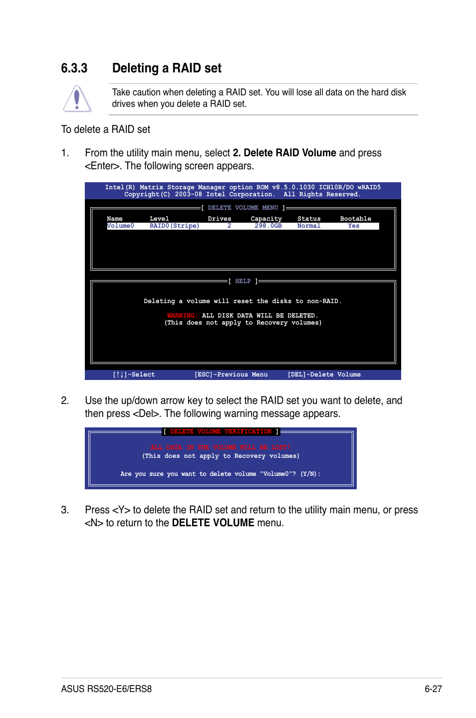 3 deleting a raid set, Deleting a raid set -27 | Asus RS520-E6/ERS8 User Manual | Page 121 / 146