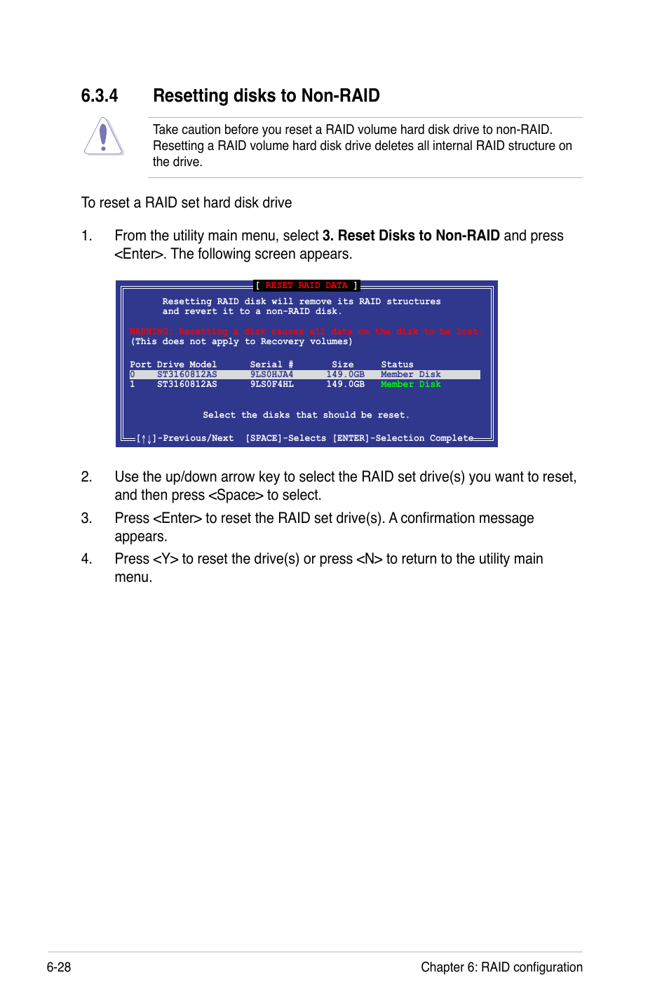 4 resetting disks to non-raid, Resetting disks to non-raid -28 | Asus RS520-E6/ERS8 User Manual | Page 122 / 146