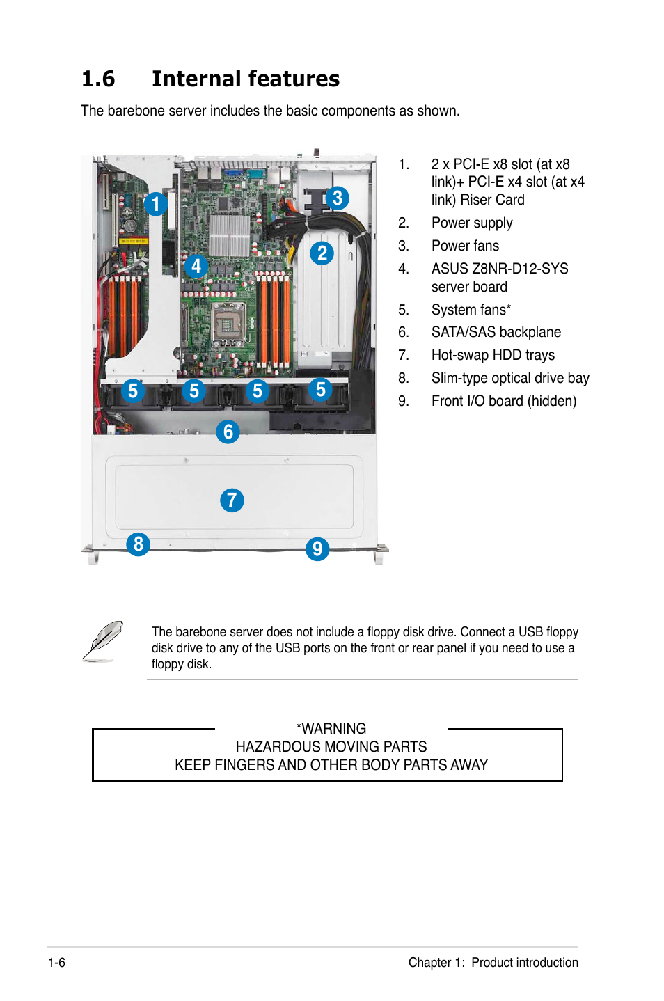 6 internal features, Internal features -6 | Asus RS520-E6/ERS8 User Manual | Page 16 / 146