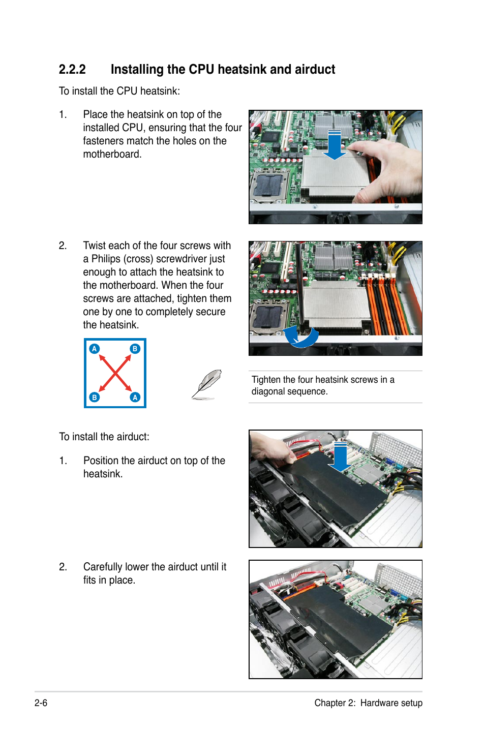 2 installing the cpu heatsink and airduct, Installing the cpu heatsink and airduct -6 | Asus RS520-E6/ERS8 User Manual | Page 24 / 146