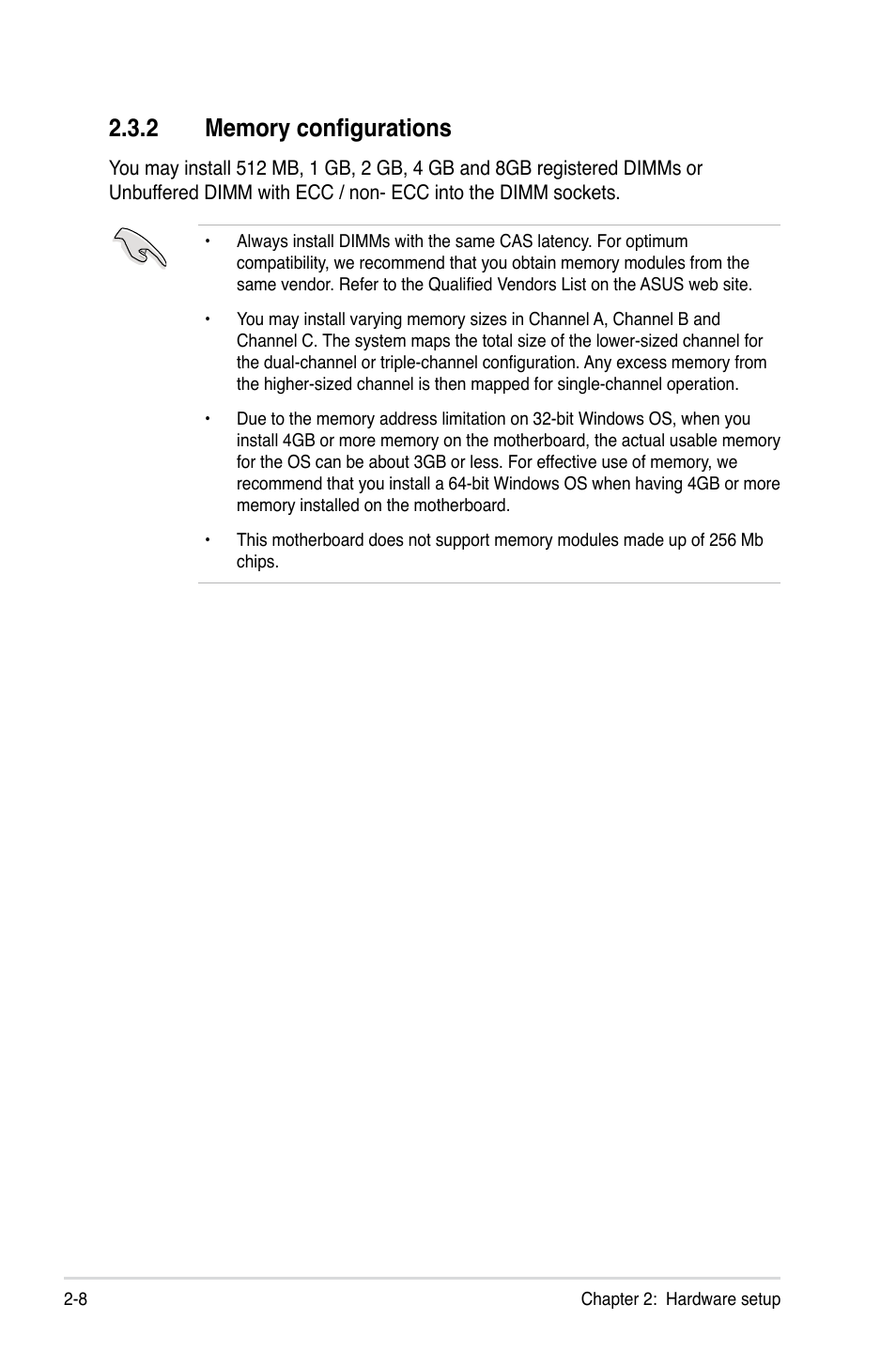 2 memory configurations, Memory configurations -8 | Asus RS520-E6/ERS8 User Manual | Page 26 / 146