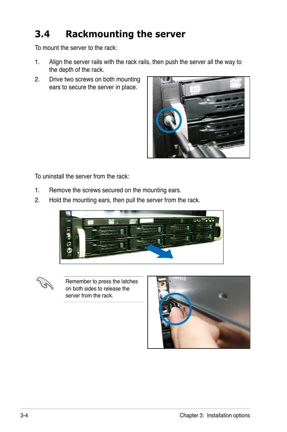 4 rackmounting the server, Rackmounting the server -4 | Asus RS520-E6/ERS8 User Manual | Page 44 / 146