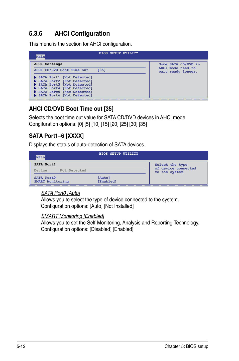 6 ahci configuration, Ahci configuration -12, Ahci cd/dvd boot time out [35 | Asus RS520-E6/ERS8 User Manual | Page 72 / 146