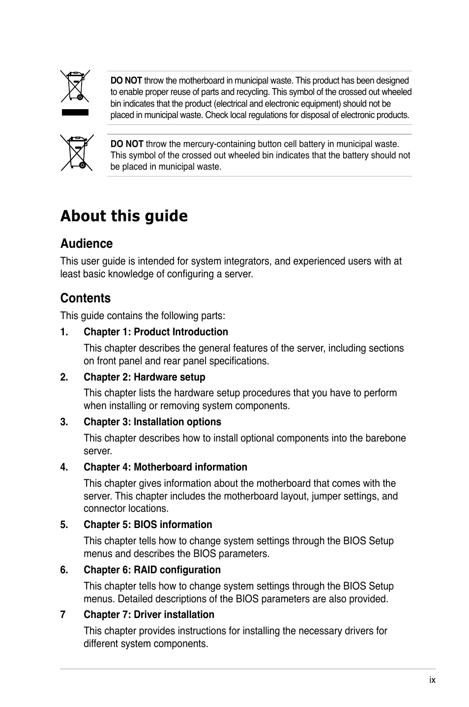 Asus RS520-E6/ERS8 User Manual | Page 9 / 146