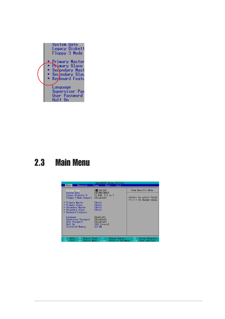 3 main menu | Asus P4SE/U2 User Manual | Page 41 / 70