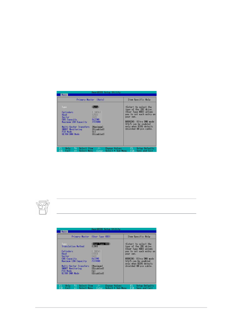 1 primary and secondary master/slave | Asus P4SE/U2 User Manual | Page 43 / 70