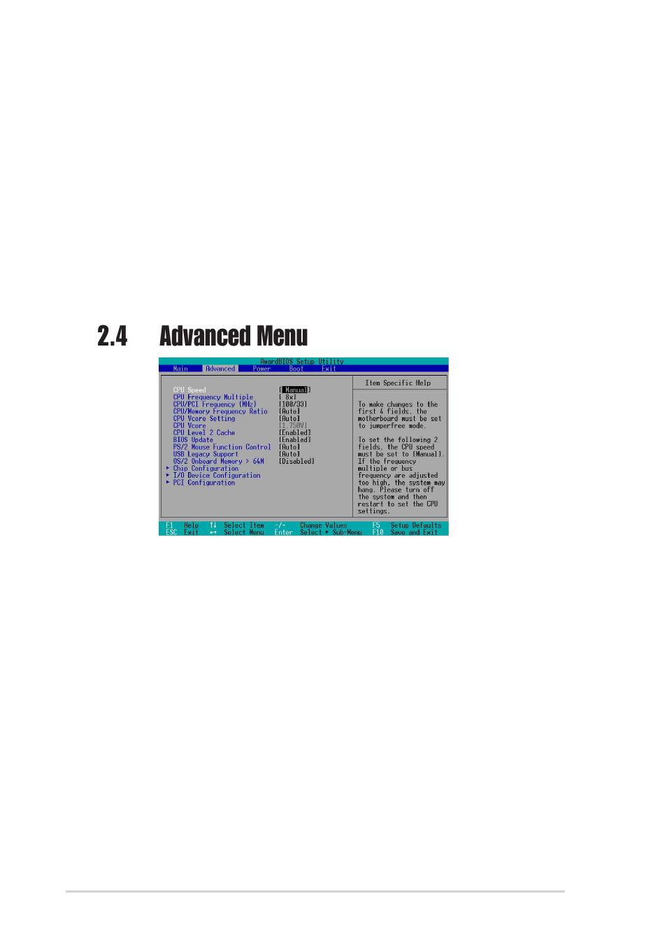 4 advanced menu | Asus P4SE/U2 User Manual | Page 46 / 70