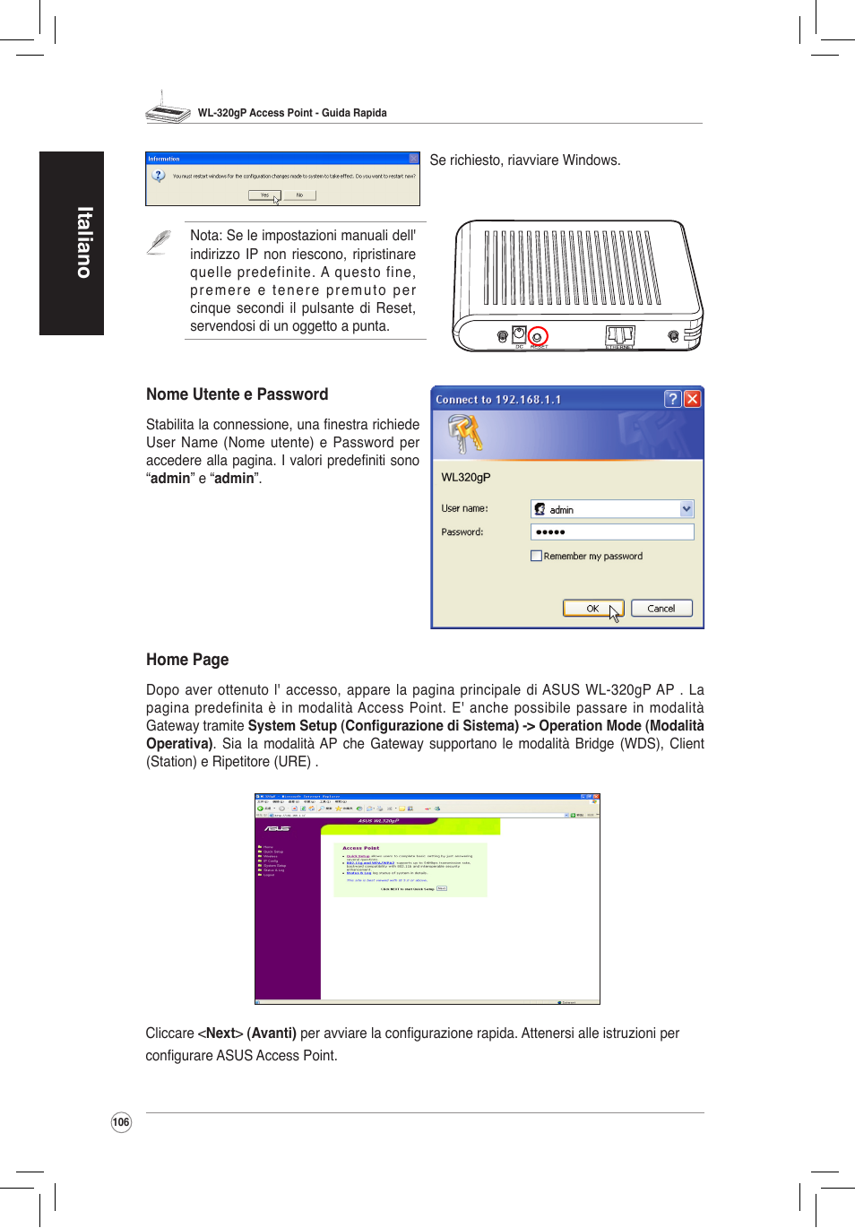 Italiano | Asus WL-320gP User Manual | Page 107 / 172