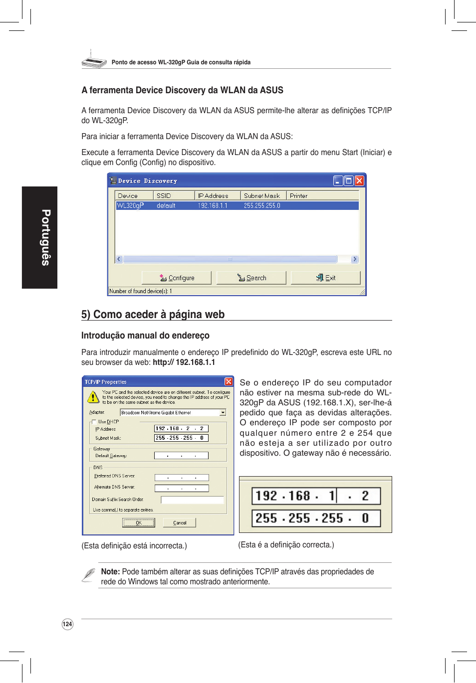 Português, 5) como aceder à página web | Asus WL-320gP User Manual | Page 125 / 172